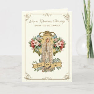 Catholic Christmas Mary Fatima Floral Religious Holiday Card