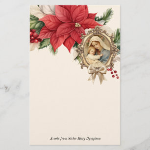 Catholic Christmas Mary Jesus Poinsettias Stationery