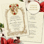 CATHOLIC CHRISTMAS POINSETTIA WEDDING INVITATIONS<br><div class="desc">This is a beautiful Traditional Catholic Elegant Vintage Wedding Invitation of the betrothal of the Virgin Mary & St. Joseph with vintage gold frame and red poinsettias. Another lovely gold frame surrounds the text. All text may be easily customised.</div>