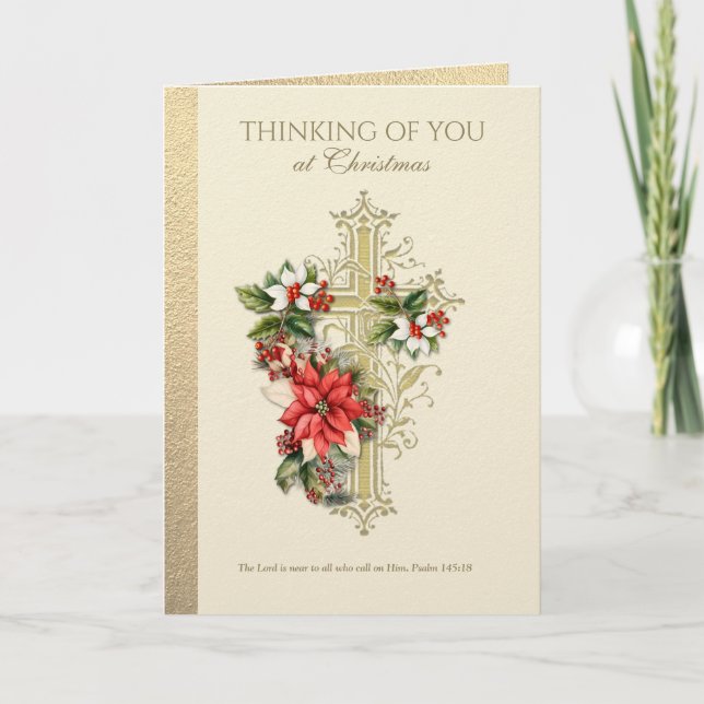 Catholic Christmas Sympathy Condolence Poinsettia Card (Front)