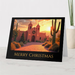 Catholic Church in the Desert on Christmas Day Card