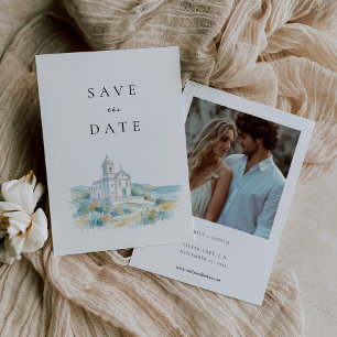 Catholic Church Watercolor Wedding Save The Date