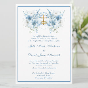 Catholic Classic Blue Floral Religious Wedding Invitation