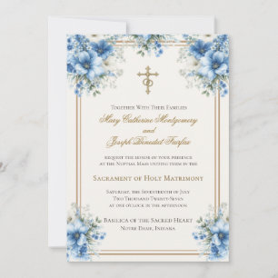 Catholic Classic Blue Floral Wedding Invitation