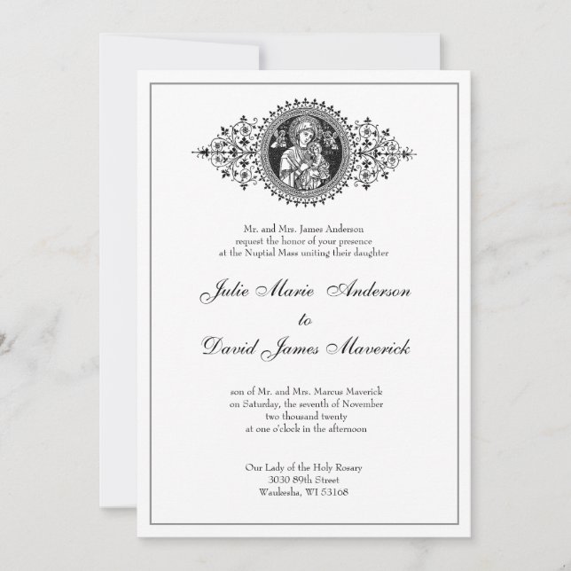 Catholic Classic Elegant Religious Wedding Invitat Invitation (Front)