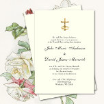 Catholic Classic Elegant Religious Wedding Invitat Invitation<br><div class="desc">Personalise our beautiful traditional Catholic wedding invitations with gold wedding rings entwining a golden crucifix.  Ivory background and all text and fonts can be modified.</div>