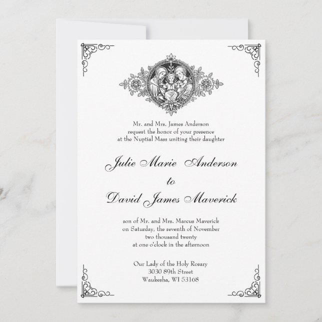 Catholic Classic Elegant Religious Wedding Invitation (Front)