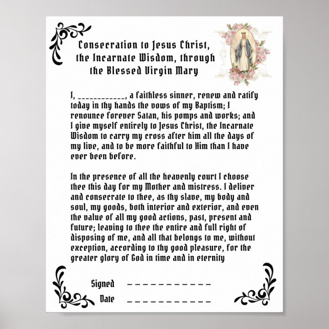 Catholic Consecration Prayer to Jesus Virgin Mary Poster (Front)