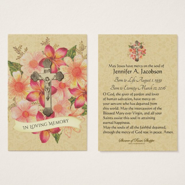 Catholic Crucifix Jesus  Funeral Prayer  Holy Card (Front & Back)