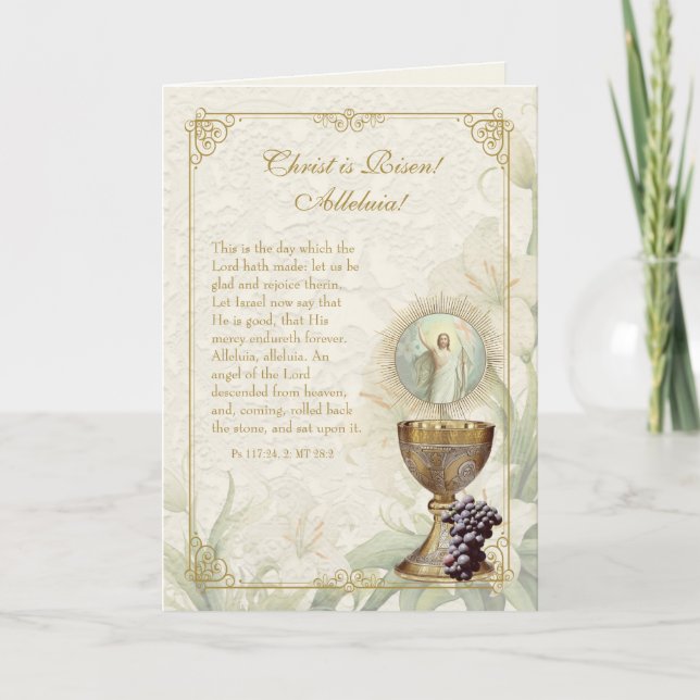 Catholic Easter Scripture Poem Risen Christ Holiday Card (Front)