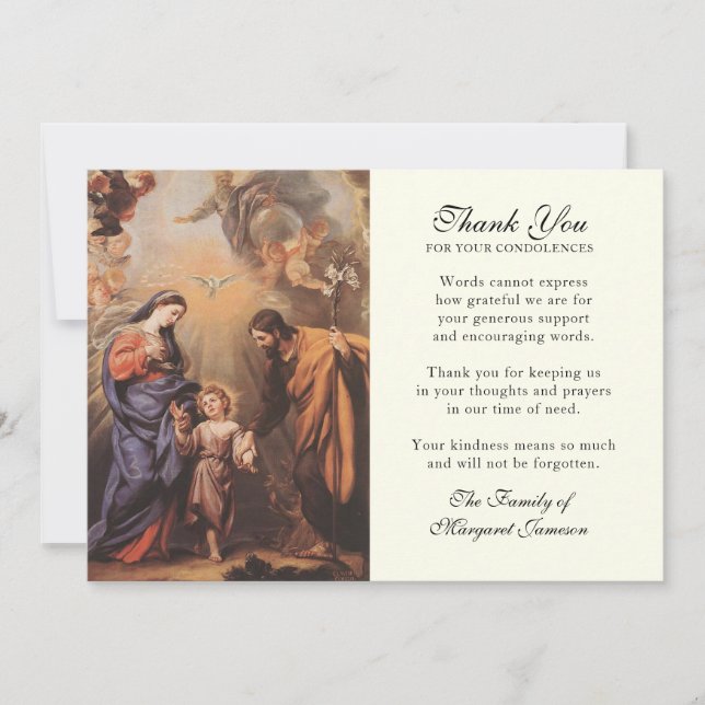 Catholic Elegant Holy Family Condolence Thank You Card (Front)