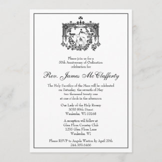 Catholic Elegant Priest Ordination Anniversary Inv Invitation