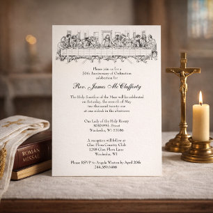 Catholic Elegant Priest Ordination Anniversary Inv Invitation