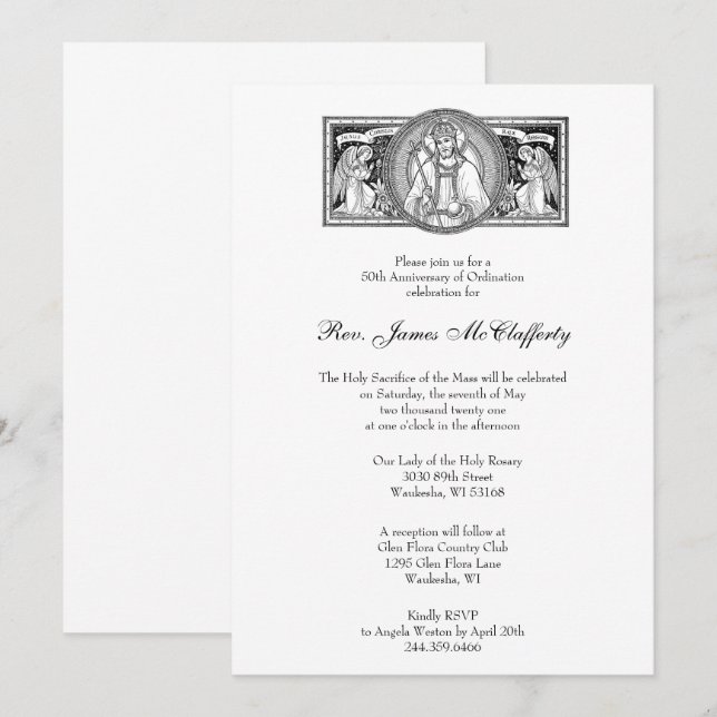 Catholic Elegant Priest Ordination Anniversary Invitation (Front/Back)