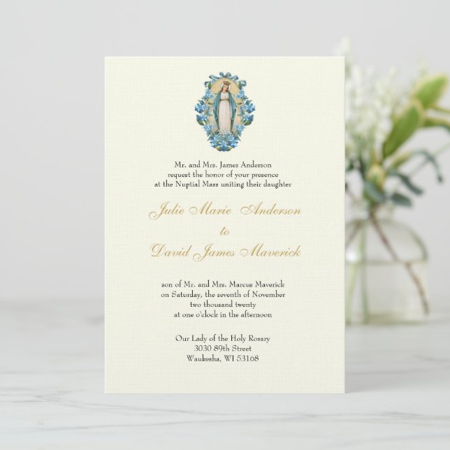 Catholic Elegant Religious Mary Wedding Invitation (Standing Front)