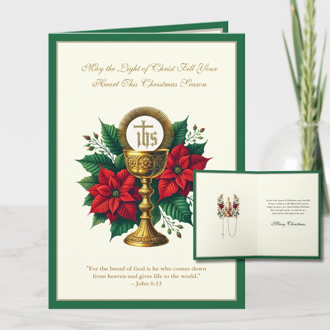 Catholic Eucharist Chalice with Poinsettias  Holiday Card (Creator Uploaded)