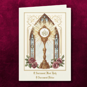 Catholic Eucharistic Host Gold Monstrance Roses Card