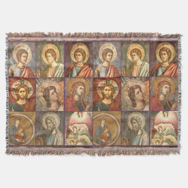 Catholic Fine Art Portraits of Jesus and Saints Throw Blanket (Front)