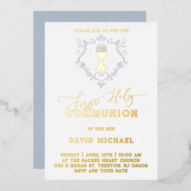 Catholic Firs Holy Communion Foil Invitation (Front/Back)