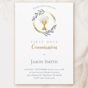 catholic first communion gold circle invitation