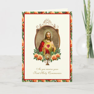 Catholic First Holy Communion Elegant Jesus Roses Card
