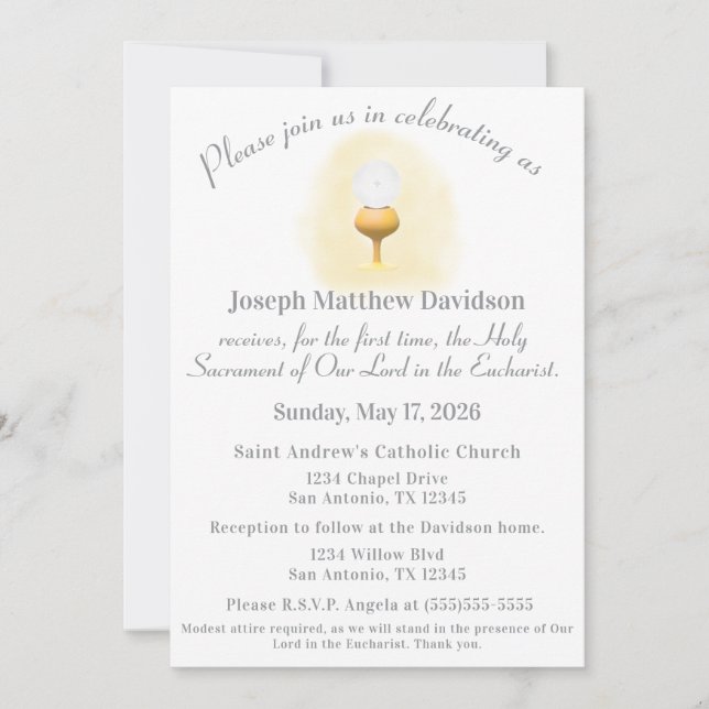 Catholic First Holy Communion Invitation (Front)