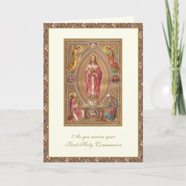 Catholic First Holy Communion Jesus Angels  Card (Front)