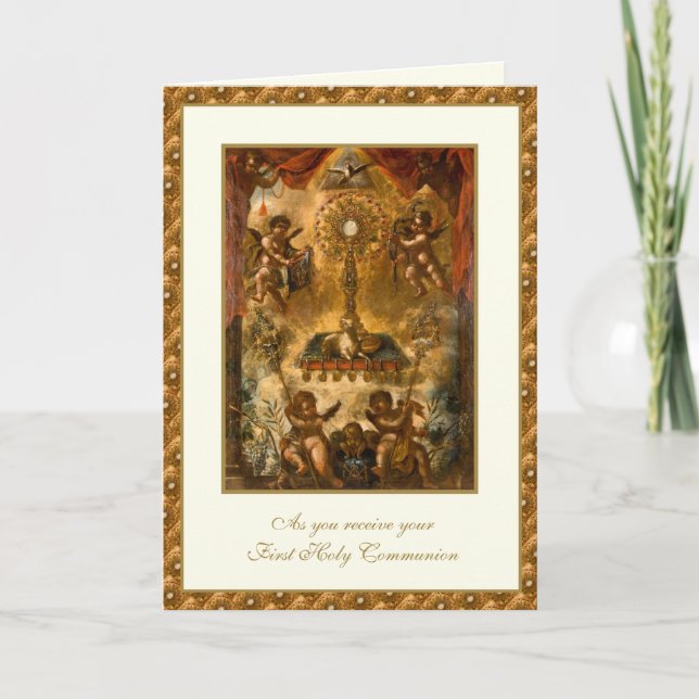 Catholic First Holy Communion Jesus Angels  Card (Front)