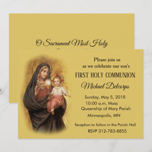 Catholic First Holy Communion Mary Jesus Invitation (Front/Back)