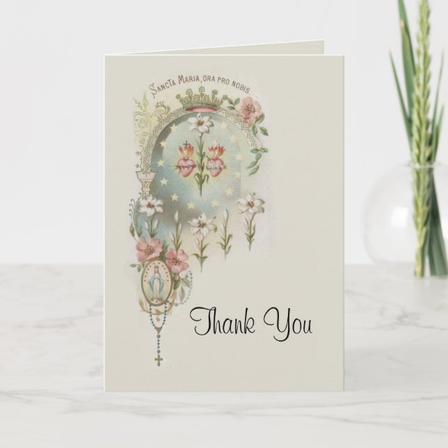 Catholic First Holy Communion RosaryThank You Thank You Card (Front)