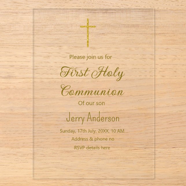 Catholic first holy communion simple QR minimal Acrylic Invitations (Front)