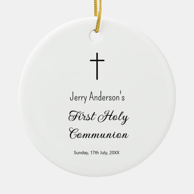 Catholic first holy communion simple QR minimal Ceramic Tree Decoration (Front)