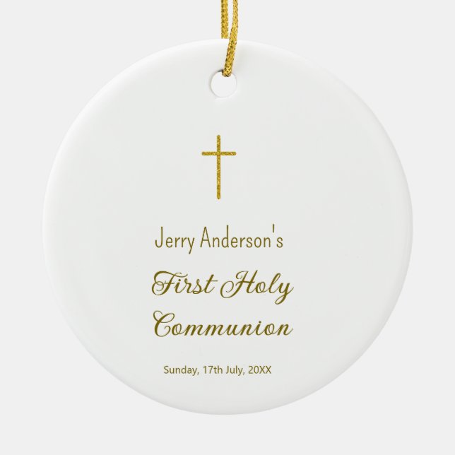Catholic first holy communion simple QR minimal Ceramic Tree Decoration (Front)