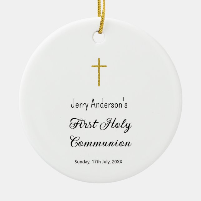 Catholic first holy communion simple QR minimal Ceramic Tree Decoration (Front)
