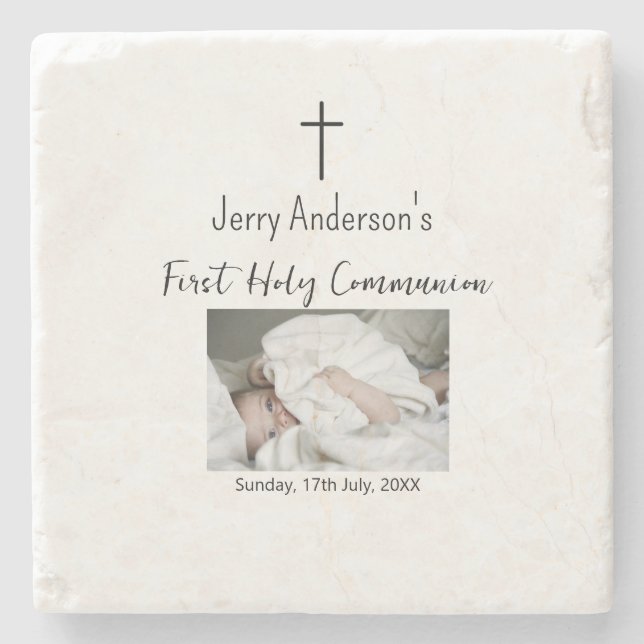 Catholic first holy communion simple QR minimal Stone Coaster (Front)