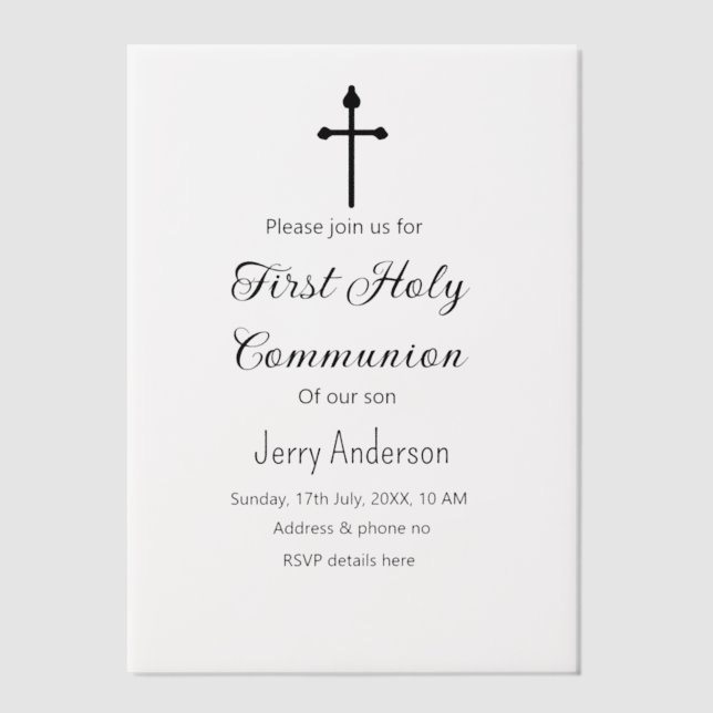 Catholic first holy communion simple QR minimal Vellum Invitations (Front)