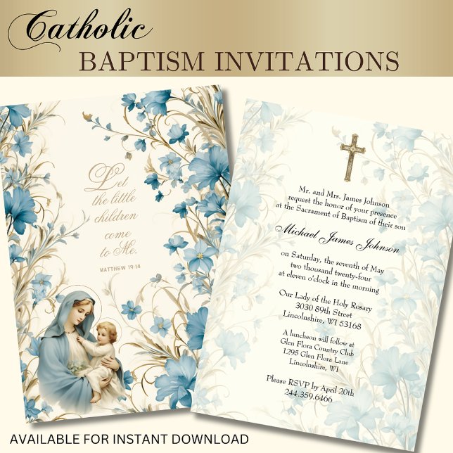 Catholic Floral Baptism Christening Baby Scripture Invitation (Creator Uploaded)