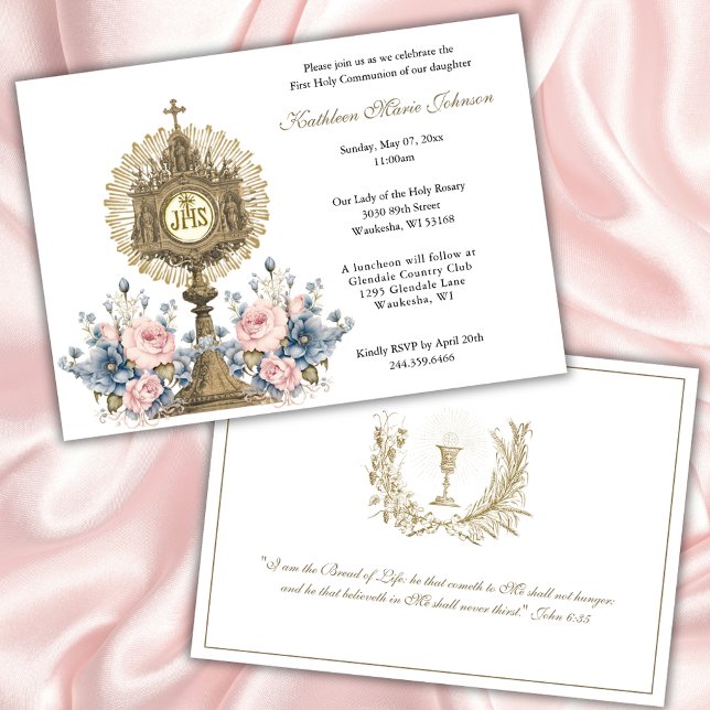 Catholic Floral Communion Eucharist Girl or Boy Invitation (Creator Uploaded)