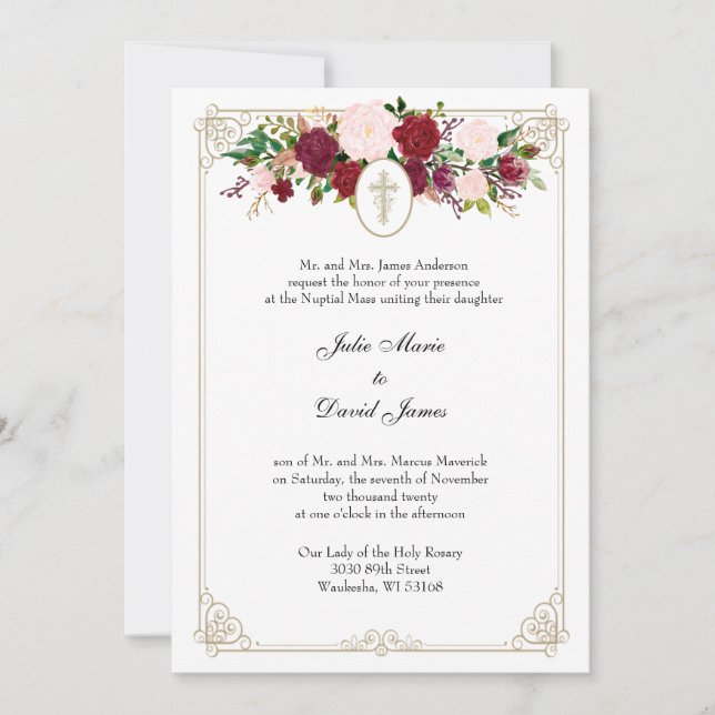 Catholic Floral Elegant Religious Wedding Invitation (Front)