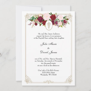 Catholic Floral Elegant Religious Wedding Invitation