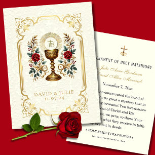 Catholic Floral Eucharist Wedding Holy Card