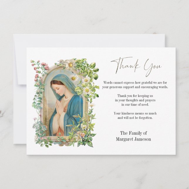 Catholic Floral Funeral Condolence Sympathy Thank You Card (Front)