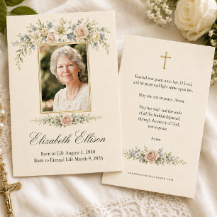 Catholic Floral Funeral Memorial Photo Prayer Enclosure Card