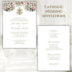 Catholic Floral  Gold Mary Wedding Invitation