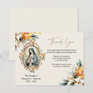 Catholic Floral Mary Funeral Condolence Sympathy Thank You Card