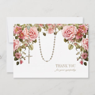 Catholic Floral Rosary Funeral Condolence Sympathy Thank You Card