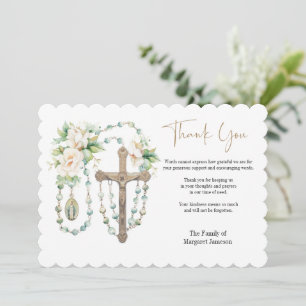 Catholic Floral Rosary Funeral Condolence Sympathy Thank You Card
