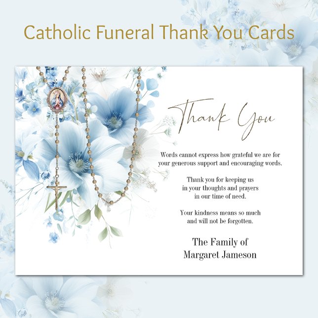 Catholic Floral Rosary Funeral Condolence Sympathy Thank You Card (Creator Uploaded)