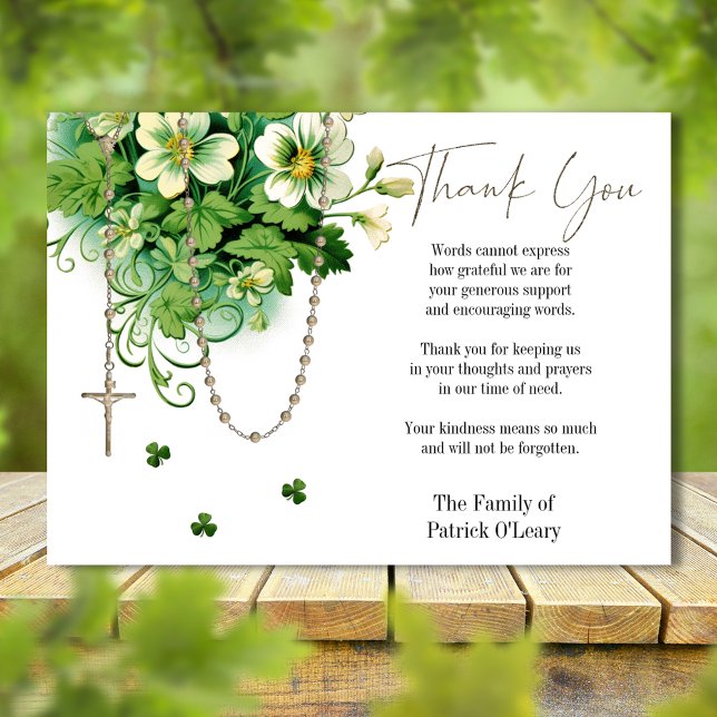 Catholic Floral Rosary Funeral Condolence Sympathy Thank You Card (Easy to personalize and FREE shipping is available at the checkout.)