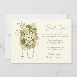 Catholic Floral Rosary Funeral Condolence Sympathy Thank You Card